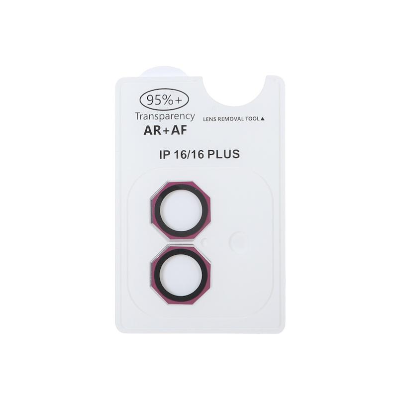 محافظ لنز iPhone 16 - 16 Plus آیفون رینگی فلزی - شیشه ای اورجینال چند ضلعی AR AF دو عددی صورتی کد 99065