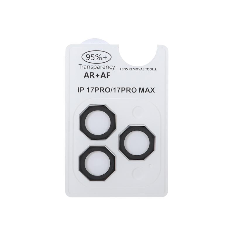 محافظ لنز iPhone 17 Pro - 17 Pro Max آیفون رینگی فلزی - شیشه ای اورجینال چند ضلعی AR AF سه عددی مشکی کد 99088