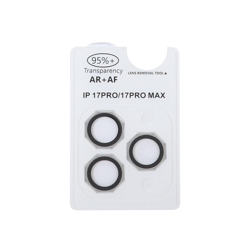 محافظ لنز iPhone 17 Pro - 17 Pro Max آیفون رینگی فلزی - شیشه ای اورجینال چند ضلعی AR AF سه عددی نقره ای کد 99090