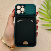 قاب گوشی iPhone 12 Pro آیفون HARD سخت جاکارتی دار محافظ لنز دار کشویی سبز تیره کد 156279