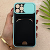 قاب گوشی iPhone 12 Pro آیفون HARD سخت جاکارتی دار محافظ لنز دار کشویی سبزآبی کد 156282