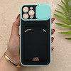 قاب گوشی iPhone 12 Pro Max آیفون HARD سخت جاکارتی دار محافظ لنز دار کشویی سبزآبی کد 156287