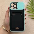 قاب گوشی iPhone 12 Pro Max آیفون HARD سخت جاکارتی دار محافظ لنز دار کشویی سبزآبی کد 156287