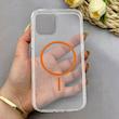 قاب گوشی iPhone 12 Pro Max آیفون اورجینال طلقی شیشه ای شفاف ایربگ دار کپسولی مگ سیف دار Magnetic نارنجی کد 155160