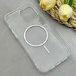 قاب گوشی iPhone 13 Pro Max آیفون اورجینال طلقی شیشه ای شفاف ایربگ دار کپسولی مگ سیف دار Magnetic صورتی کد 155167