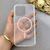 قاب گوشی iPhone 15 Pro Max آیفون اورجینال طلقی شیشه ای شفاف ایربگ دار کپسولی مگ سیف دار Magnetic صورتی کد 155182