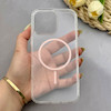 قاب گوشی iPhone 16 Pro Max آیفون اورجینال طلقی شیشه ای شفاف ایربگ دار کپسولی مگ سیف دار Magnetic صورتی کد 155188