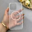 قاب گوشی iPhone 16 Pro Max آیفون اورجینال طلقی شیشه ای شفاف ایربگ دار کپسولی مگ سیف دار Magnetic صورتی کد 155188