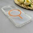 قاب گوشی iPhone 16 Pro آیفون اورجینال طلقی شیشه ای شفاف ایربگ دار کپسولی مگ سیف دار Magnetic نارنجی کد 155196