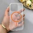 قاب گوشی iPhone 16 Pro آیفون اورجینال طلقی شیشه ای شفاف ایربگ دار کپسولی مگ سیف دار Magnetic نارنجی کد 155196
