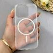قاب گوشی iPhone 16 Pro آیفون اورجینال طلقی شیشه ای شفاف ایربگ دار کپسولی مگ سیف دار Magnetic سفید کد 155198
