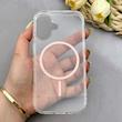 قاب گوشی iPhone 16 آیفون اورجینال طلقی شیشه ای شفاف ایربگ دار کپسولی مگ سیف دار Magnetic صورتی کد 155201