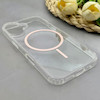 قاب گوشی iPhone 16 آیفون اورجینال طلقی شیشه ای شفاف ایربگ دار کپسولی مگ سیف دار Magnetic صورتی کد 155201