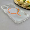 قاب گوشی iPhone 16 آیفون اورجینال طلقی شیشه ای شفاف ایربگ دار کپسولی مگ سیف دار Magnetic نارنجی کد 155203