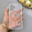 قاب گوشی iPhone 16 آیفون اورجینال طلقی شیشه ای شفاف ایربگ دار کپسولی مگ سیف دار Magnetic نارنجی کد 155203