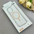 قاب گوشی iPhone 15 آیفون اورجینال طلقی شیشه ای شفاف ایربگ دار کپسولی مگ سیف دار Magnetic نارنجی کد 155208