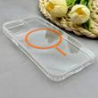 قاب گوشی iPhone 15 آیفون اورجینال طلقی شیشه ای شفاف ایربگ دار کپسولی مگ سیف دار Magnetic نارنجی کد 155208