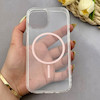قاب گوشی iPhone 15 آیفون اورجینال طلقی شیشه ای شفاف ایربگ دار کپسولی مگ سیف دار Magnetic صورتی کد 155210
