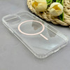 قاب گوشی iPhone 15 آیفون اورجینال طلقی شیشه ای شفاف ایربگ دار کپسولی مگ سیف دار Magnetic صورتی کد 155210