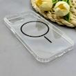 قاب گوشی iPhone 15 آیفون اورجینال طلقی شیشه ای شفاف ایربگ دار کپسولی مگ سیف دار Magnetic مشکی کد 155212
