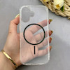 قاب گوشی iPhone 17 آیفون اورجینال طلقی شیشه ای شفاف ایربگ دار کپسولی مگ سیف دار Magnetic مشکی کد 155213