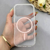 قاب گوشی iPhone 17 Pro آیفون اورجینال طلقی شیشه ای شفاف ایربگ دار کپسولی مگ سیف دار Magnetic صورتی کد 155220