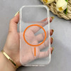 قاب گوشی iPhone 17 Pro آیفون اورجینال طلقی شیشه ای شفاف ایربگ دار کپسولی مگ سیف دار Magnetic نارنجی کد 155221