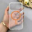 قاب گوشی iPhone 17 Pro Max آیفون اورجینال طلقی شیشه ای شفاف ایربگ دار کپسولی مگ سیف دار Magnetic نارنجی کد 155232
