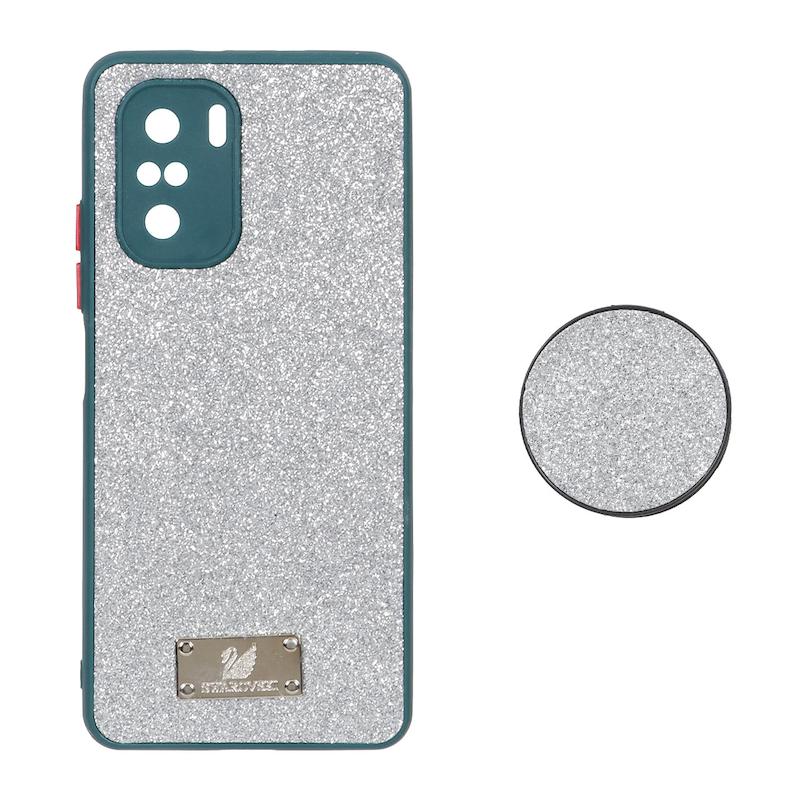 قاب گوشی Poco F3 - Mi 11i شیائومی اکلیلی سواروسکی پاپ سوکت دار سبز تیره کد 99138
