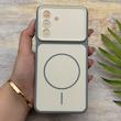 قاب گوشی Galaxy A26 سامسونگ مات NEW PVD سیلیکونی تبدیل آیفون 17 دکمه فلزی طرح مگ سیف طوسی کد 158398