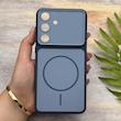قاب گوشی Galaxy S25 FE سامسونگ مات NEW PVD سیلیکونی تبدیل آیفون 17 دکمه فلزی طرح مگ سیف سرمه ای کد 158485