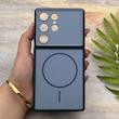 قاب گوشی Galaxy S25 Ultra سامسونگ مات NEW PVD سیلیکونی تبدیل آیفون 17 دکمه فلزی طرح مگ سیف سرمه ای کد 158492