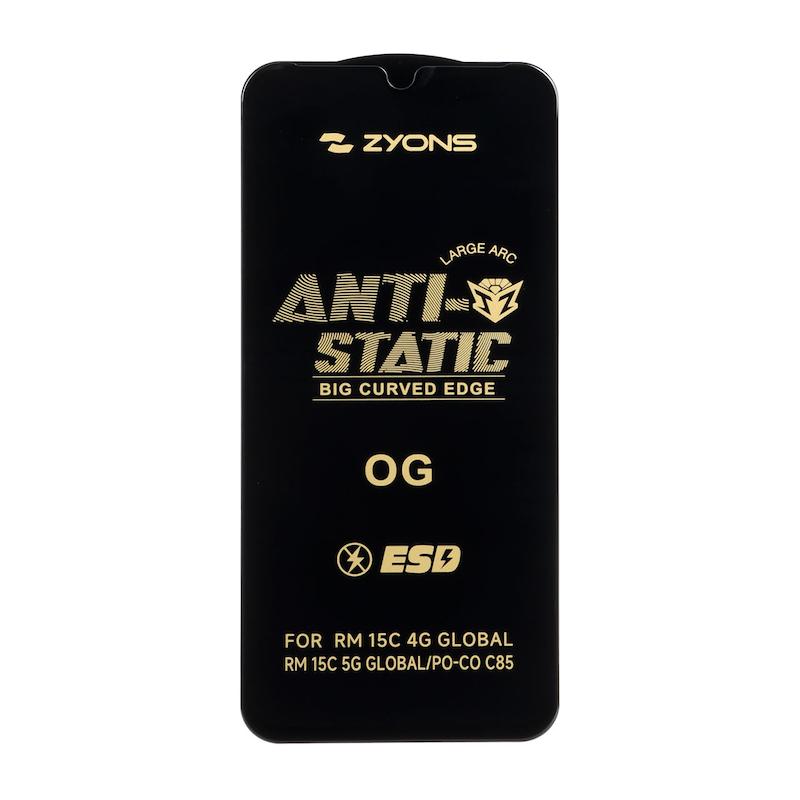 گلس گوشی Redmi 15C - Poco C85 شیائومی شیشه ای ZYONS LARGE ARC سری ESD Anti Static اورجینال