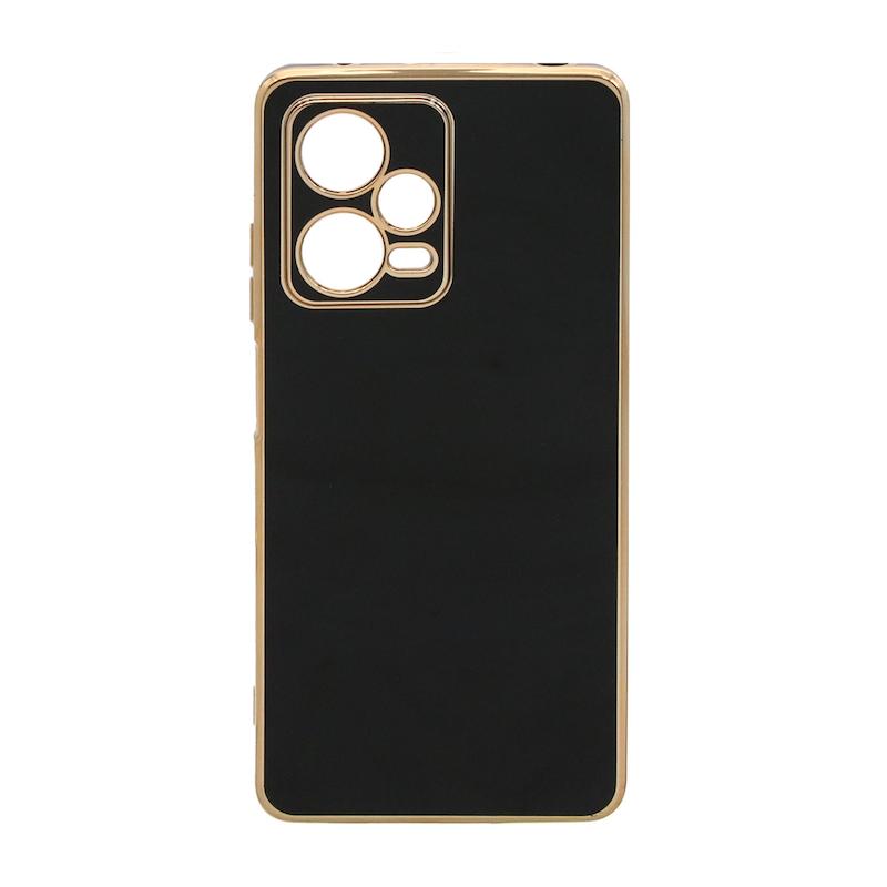قاب گوشی Redmi Note 12 Pro 5G شیائومی طرح ژله ای مای کیس گلد لاین دور طلایی محافظ لنز دار مشکی کد 99449