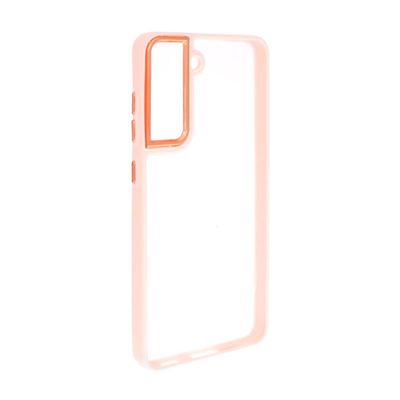 قاب گوشی Galaxy S21 FE سامسونگ اورجینال متال کیس Metal طرح پشت طلق شفاف دور سیلیکونی گلبهی کد 99550
