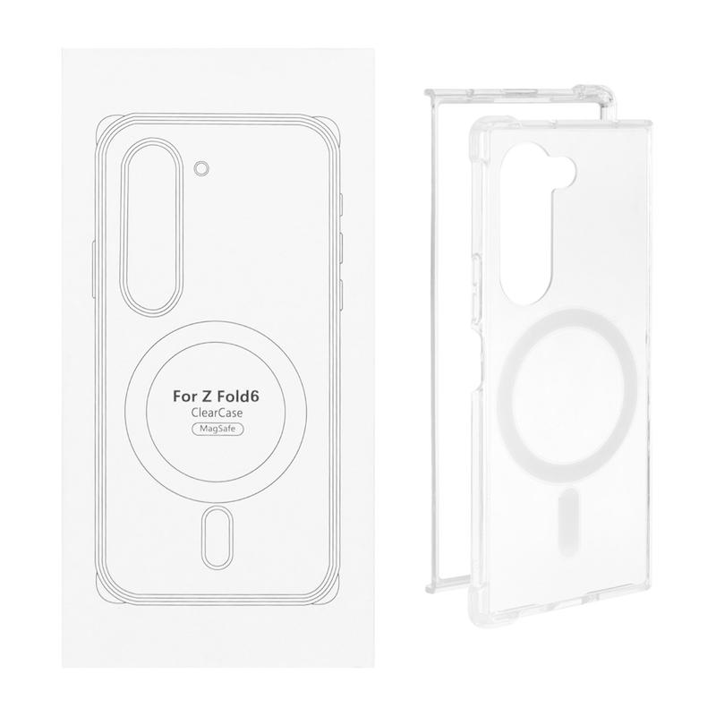 قاب گوشی Galaxy Z Fold 6 سامسونگ طرح طلقی شیشه ای شفاف ایربگ دار کپسولی مگ سیف