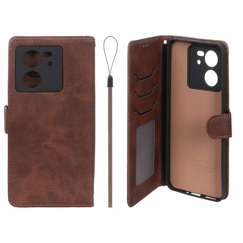 کیف گوشی Xiaomi 13T - Xiaomi 13T Pro شیائومی مگنتی طرح چرم کتابی بنددار قهوه ای کد 99617