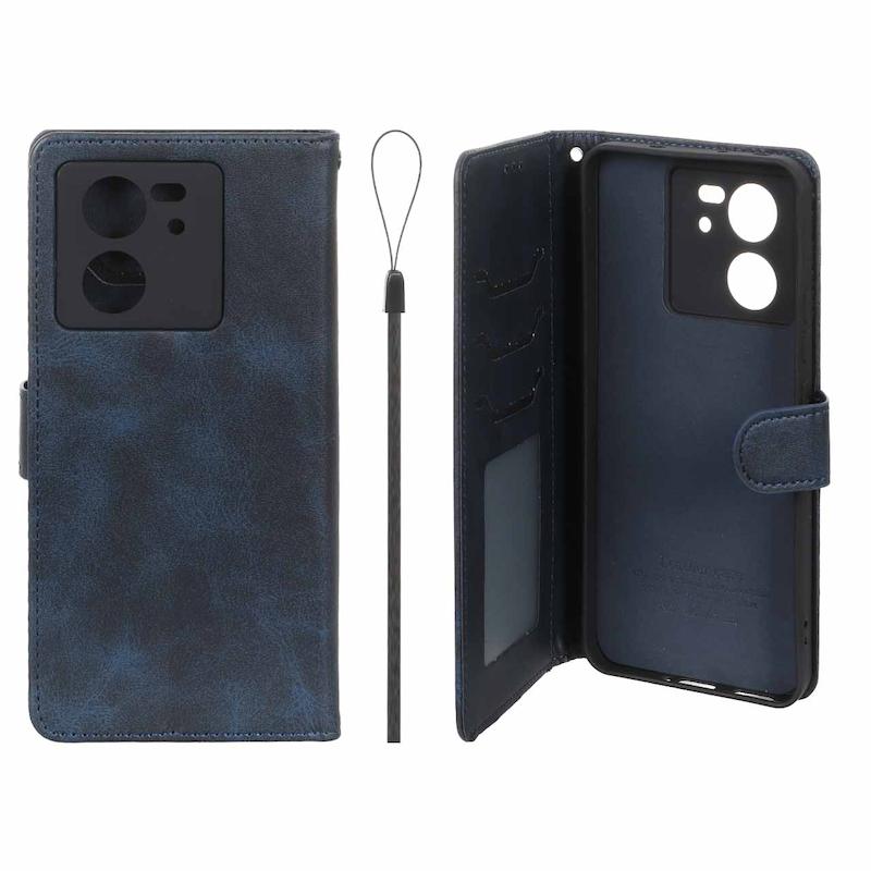 کیف گوشی Xiaomi 13T - Xiaomi 13T Pro شیائومی مگنتی طرح چرم کتابی بنددار سرمه ای کد 99618