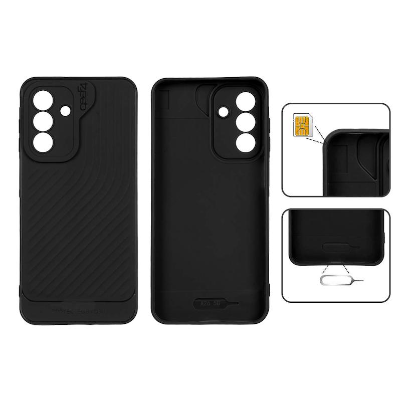 قاب گوشی Galaxy A17 سامسونگ اورجینال GEAR4 سیلیکونی راه راه محافظ لنز دار مشکی کد 99728