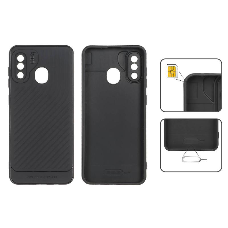 قاب گوشی Galaxy A20 - A30 سامسونگ اورجینال GEAR4 سیلیکونی راه راه محافظ لنز دار مشکی کد 99783