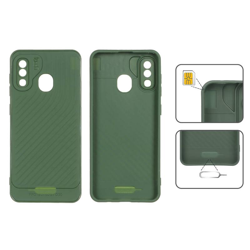 قاب گوشی Galaxy A20 - A30 سامسونگ اورجینال GEAR4 سیلیکونی راه راه محافظ لنز دار سبز کد 99784