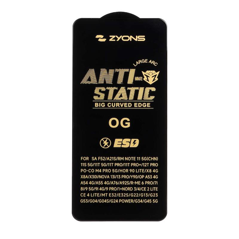 گلس گوشی Galaxy A21S - Galaxy F52 - Mi 11T - 11T Pro - 12T Pro - Poco M4 Pro 5G - Honor 90 Lite - Honor X8 4G - X8A شیشه ای ZYONS LARGE ARC سری ESD Anti Static اورجینال کد 99788