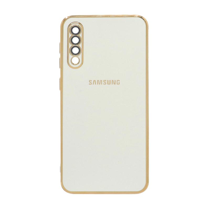 قاب گوشی Galaxy A30S - Galaxy A50S - Galaxy A50 سامسونگ طرح ژله ای مای کیس گلد لاین دور طلایی محافظ لنز دار سفید کد 99796