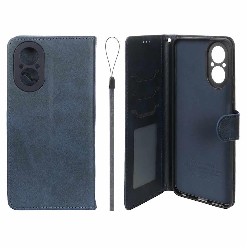 کیف گوشی Realme C67 ریلمی مگنتی اورجینال چرم کتابی جاکارتی دار محافظ لنزدار سرمه ای دارای بند کد 99931