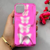 قاب گوشی iPhone 13 - iPhone 14 آیفون موج دار ابر و بادی براق درجه یک لنز برجسته طرح پروانه صورتی کد 159178