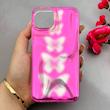 قاب گوشی iPhone 13 - iPhone 14 آیفون موج دار ابر و بادی براق درجه یک لنز برجسته طرح پروانه صورتی کد 159178
