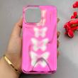 قاب گوشی iPhone 14 Pro Max آیفون موج دار ابر و بادی براق درجه یک لنز برجسته طرح پروانه صورتی کد E19-159180