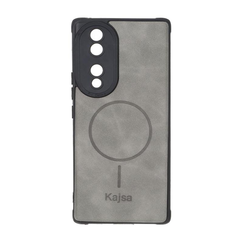 قاب گوشی Honor 70 هوآوی ژله ای چرمی جیر کجسا KAJSA طرح مگ سیف Magsafe طوسی کد 99973