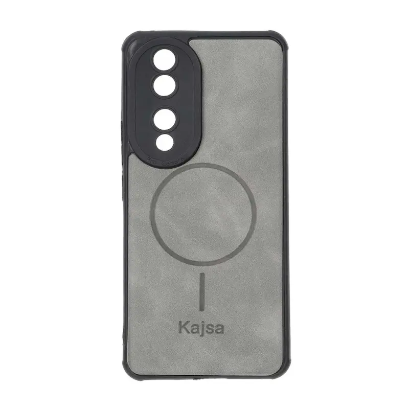 قاب گوشی Honor 90 هوآوی ژله ای چرمی جیر کجسا KAJSA طرح مگ سیف Magsafe طوسی کد 99978
