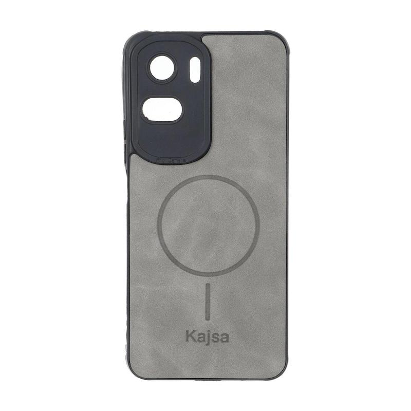 قاب گوشی Honor 90 Lite هوآوی ژله ای چرمی جیر کجسا KAJSA طرح مگ سیف Magsafe طوسی کد 99985